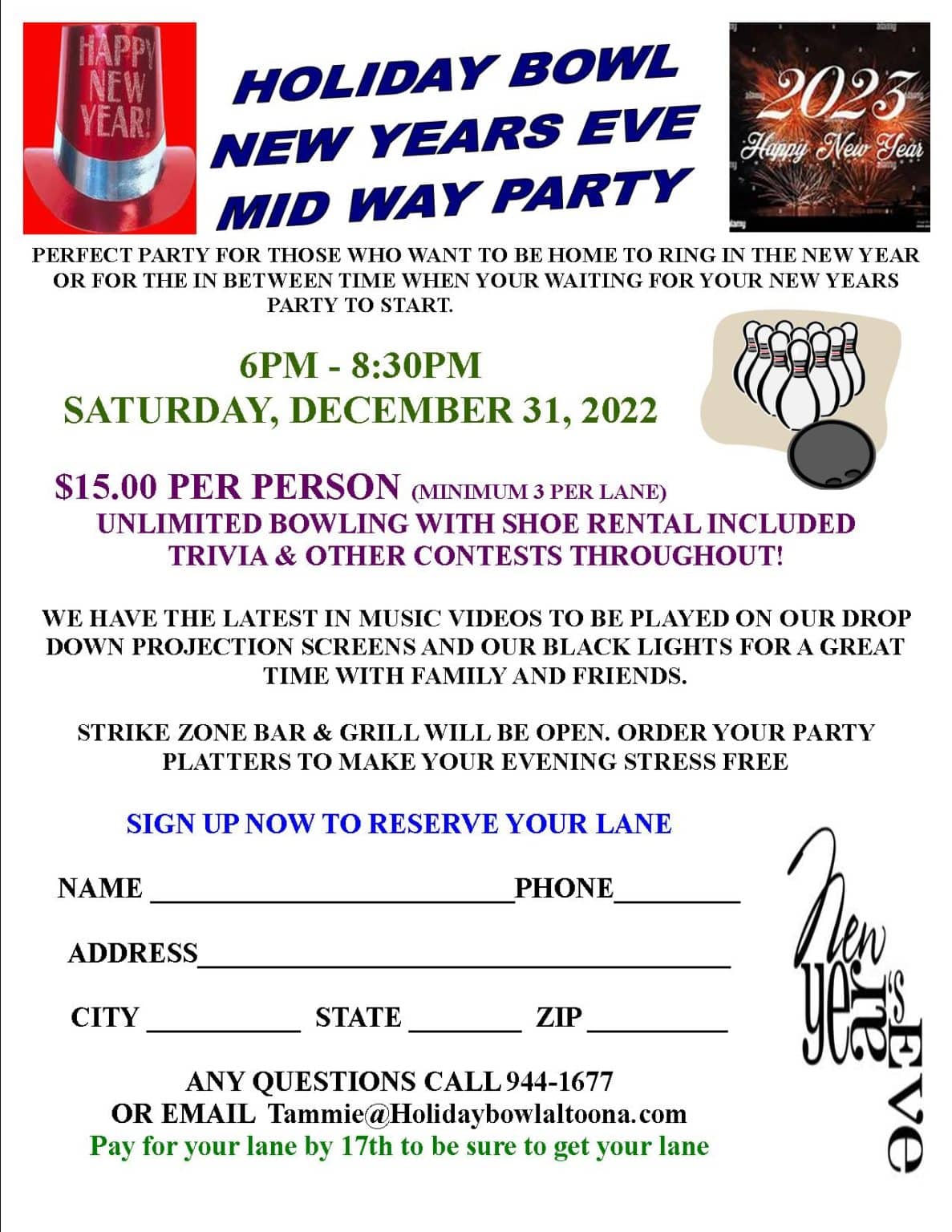 Holiday Bowl New Year's Eve Midway Party 6pm to 830pm Holiday Bowl