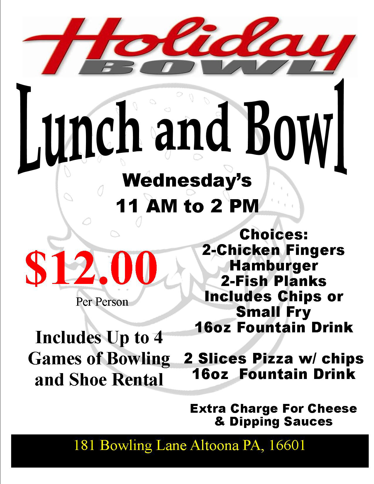 Holiday Bowl Altoona - Lunch and Bowl Wednesdays