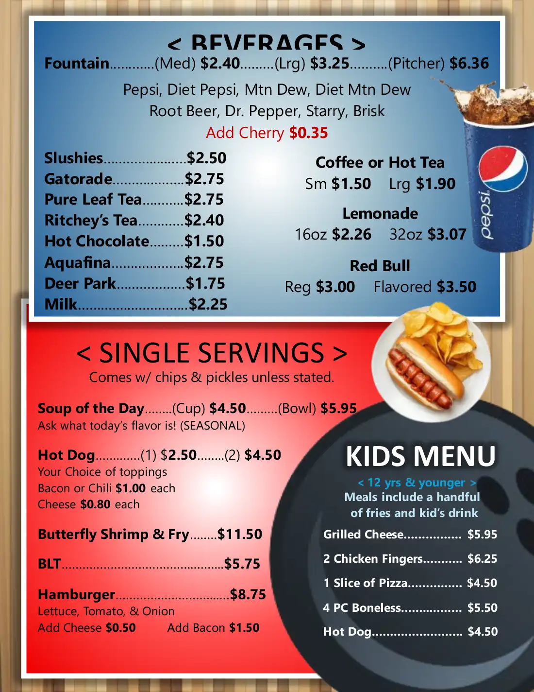 The Strike Zone Menu - Beverages, Single Serving, Kid menu - Page 5 of 5 - Holiday Bowl Altoona The Strike Zone Menu - Beverages, Single Serving, Kid menu - Page 5 of 5 - Holiday Bowl Altoona